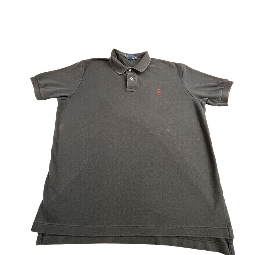 Polo Ralph Lauren Men L Black Short Sleeve Polo Shirt Casual Golf Red Pony VTG